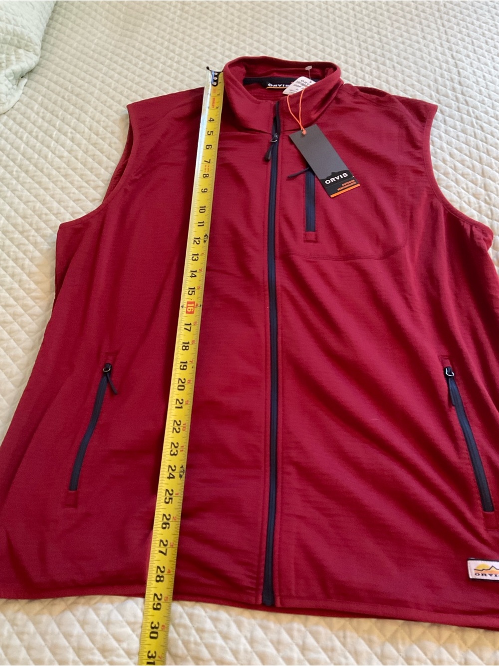 Orvis Burgundy Zip-Front Men's Vest with Navy Trim - Picture 5 of 5